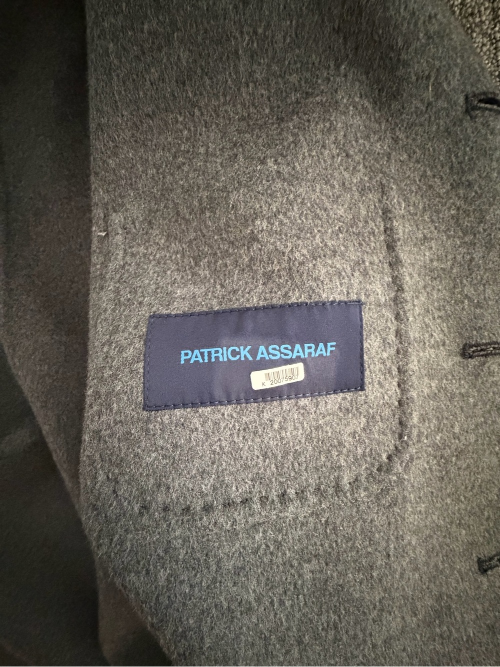 Men's Two-Tone Pea Coat - Navy with Gray Trim, Patrick Assaraf - Picture 3 of 5